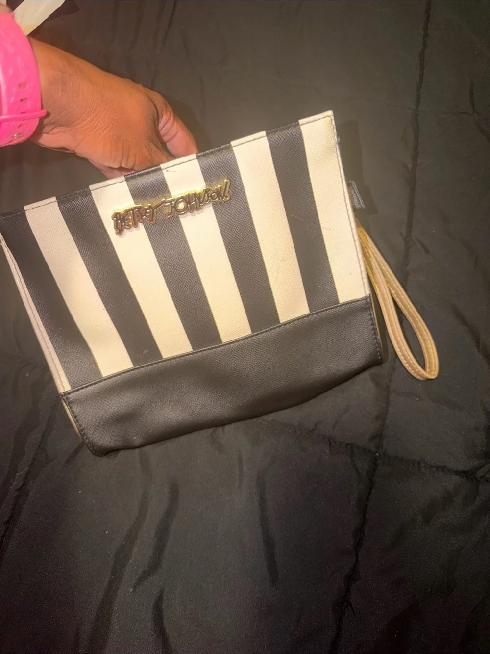 Betsey Johnson Black & Cream Striped Crossbody Purse